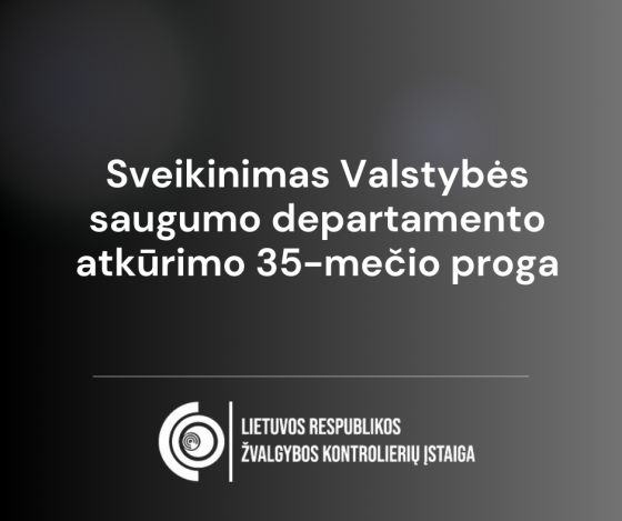 Žvalgybos kontrolieriaus sveikinimas Valstybės saugumo departamento atkūrimo 35-mečio proga